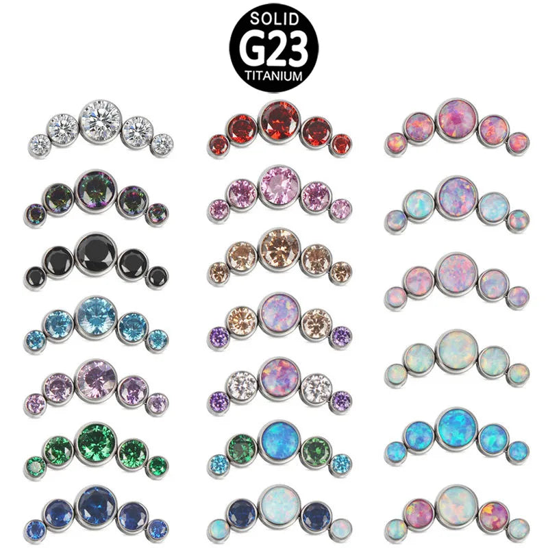ASTM F136 Titanium High Grade Internally Threaded Zircon Body Jewelry Top Labret Lip Piercing Earrings