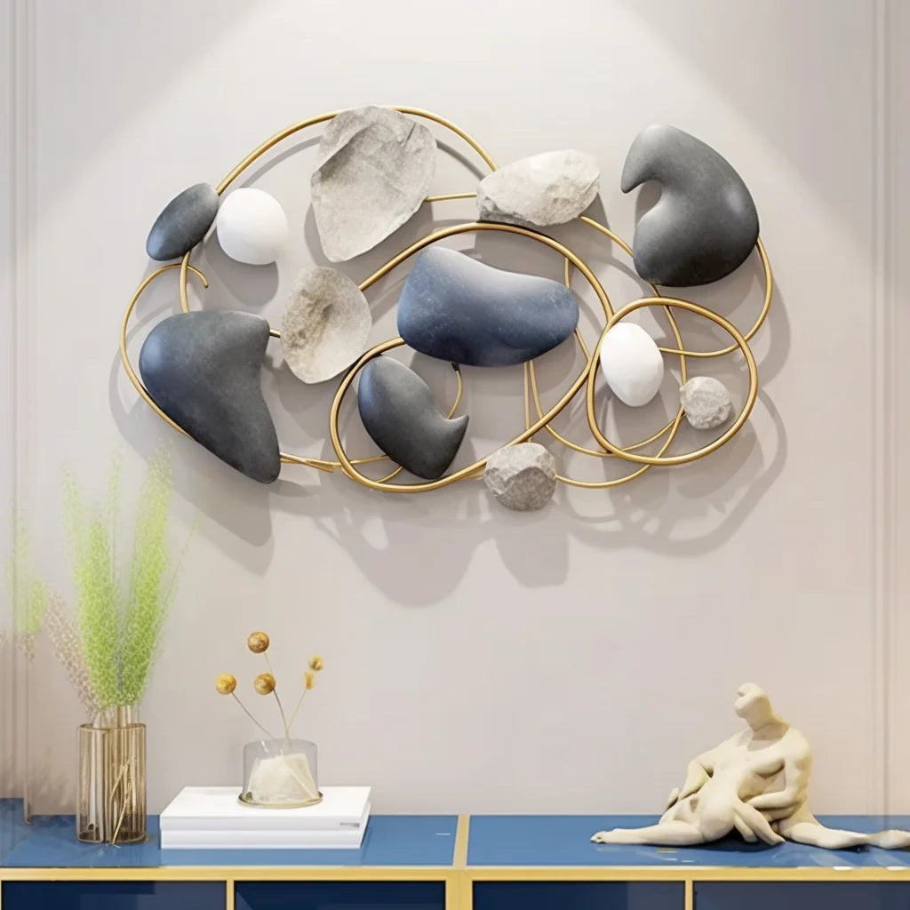 103X65CM Factory Direct 2024 Luxury 3D Iron Handicraft Wall Decoration Stone Shape Living Room Background Dropshipping Product