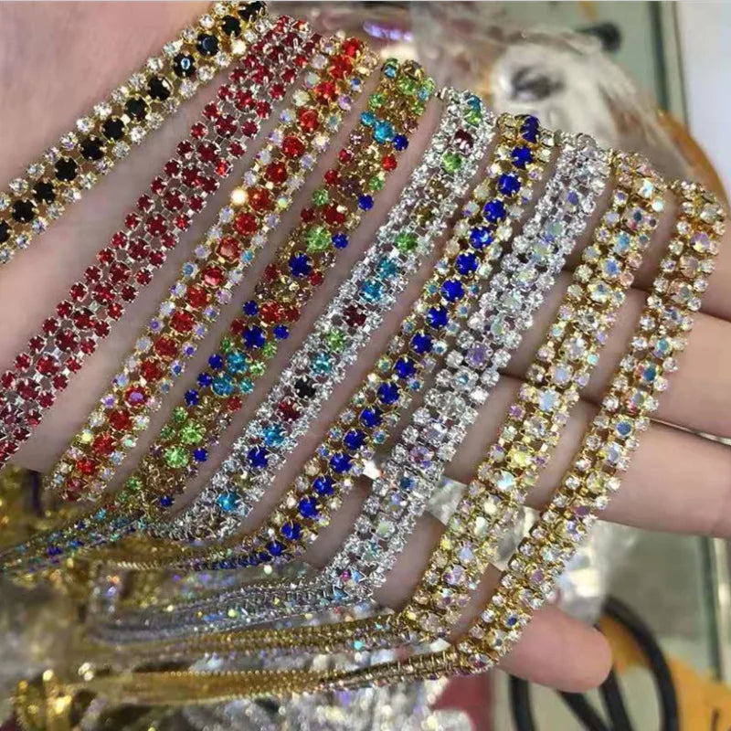 Factory Wholesale Three Row Rhinestones Claw Chain Sew on Rhinestone Chain