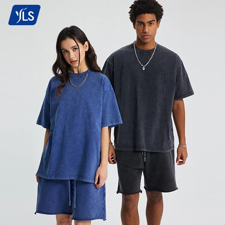 YLS1246 250g 100% Cotton Solid Blank Unisex Oversized Streetwear T-Shirt for Men with Anti-Wrinkle Feature and Vintage Wash