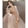 S7462F 2026 New High -level Texture Light Luxury Long -sleeved Banquet Temperament champagne Slimming Slim Evening Dresses