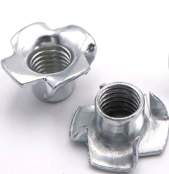 China Supplier  M8 Four-corner Nail Four Claw T-Nuts Female Furniture Nuts T Pronged Blind Nuts for Woodworking Furniture Parts