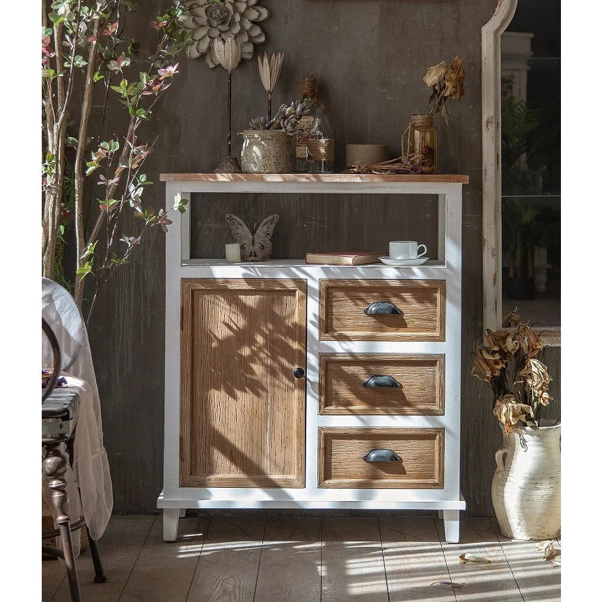 INNOVAHOME Antique Accent Design Solid Wood Storage Cabinet with 3 Drawers 1 Door Shelf for Bedroom Living Room Hotel Use
