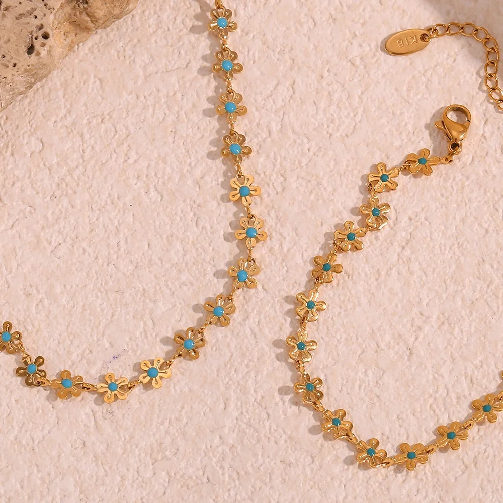 Dreamshow Dainty Enamel Flower Chain Necklace 18k Gold Plated Stainless Steel Choker Necklace Jewelry Accessories