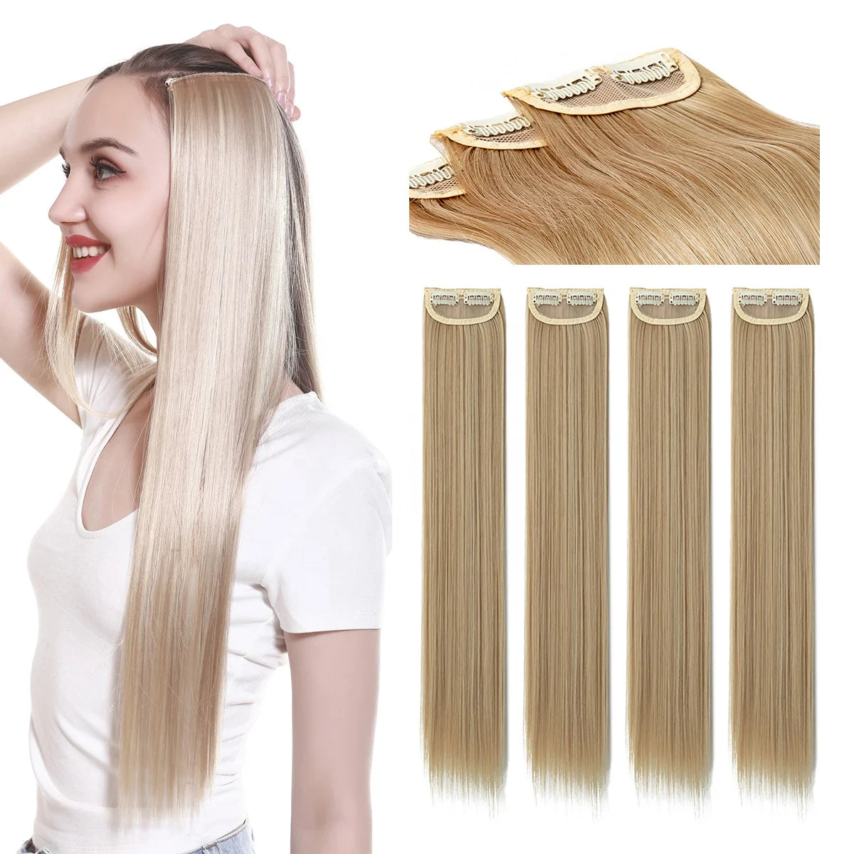 Wholesale SARLA Cheap 20''24''28'' Multiple Colour Long Straight Synthetic Natural Clip-in One Piece Japan High Temperature