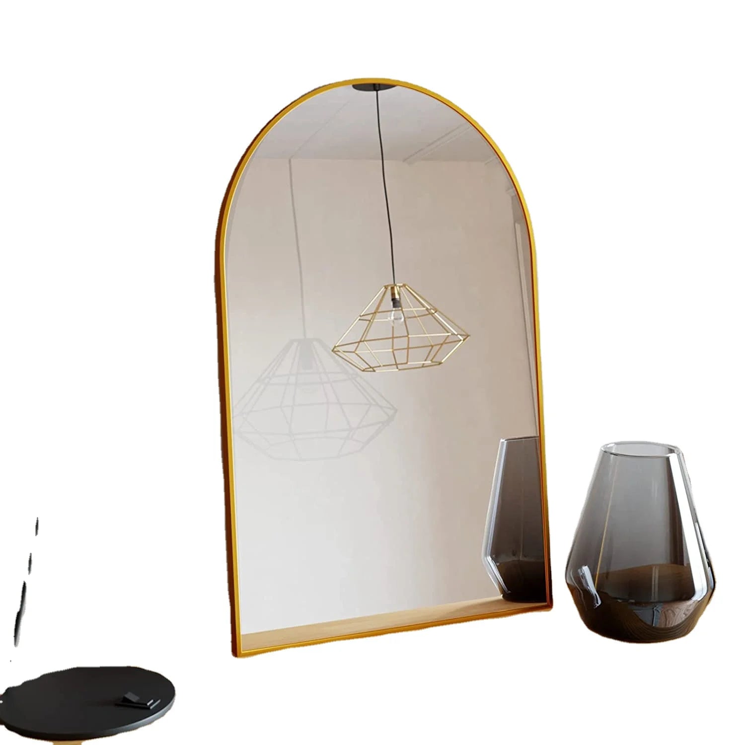 Decorative Gold Black  Arched Bathroom Framed   Iron 24"   Decorative Metal  Wall Mirror