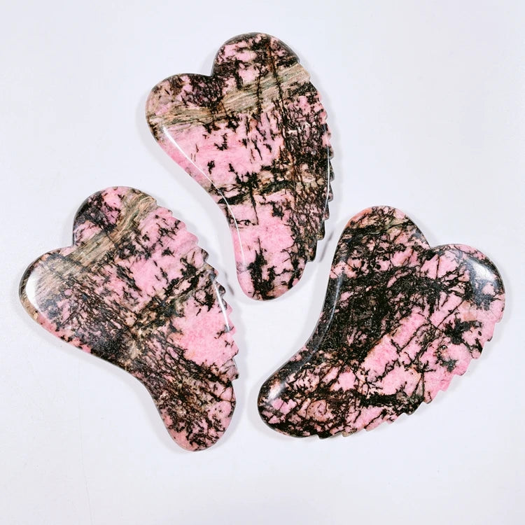 Huiying Natural rhodonite jasper stone body gua sha guasha board plate spiky heart scraping massage tool for back massager
