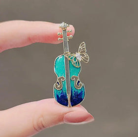 Fashion Designer Brooches Blue Violin Diamond Butterfly Brooch Pins Lapel Pin Badge Corsage Coat Sweater Jewelry for Women