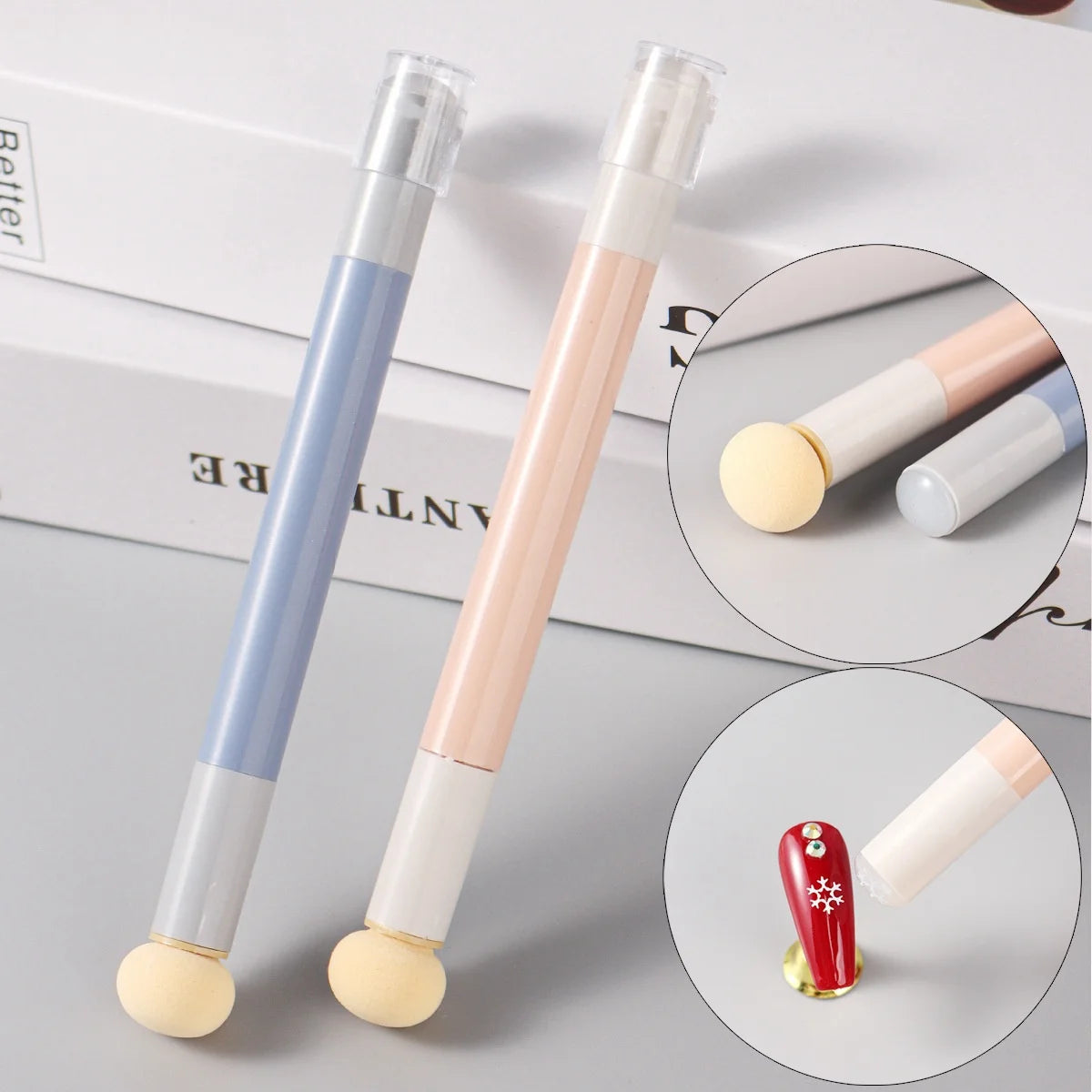 New Nail Double Head Printing Stamper Pen with Diamond Smudged Printing Pen Mini Nail Art Tool Sponge Silicone Pen