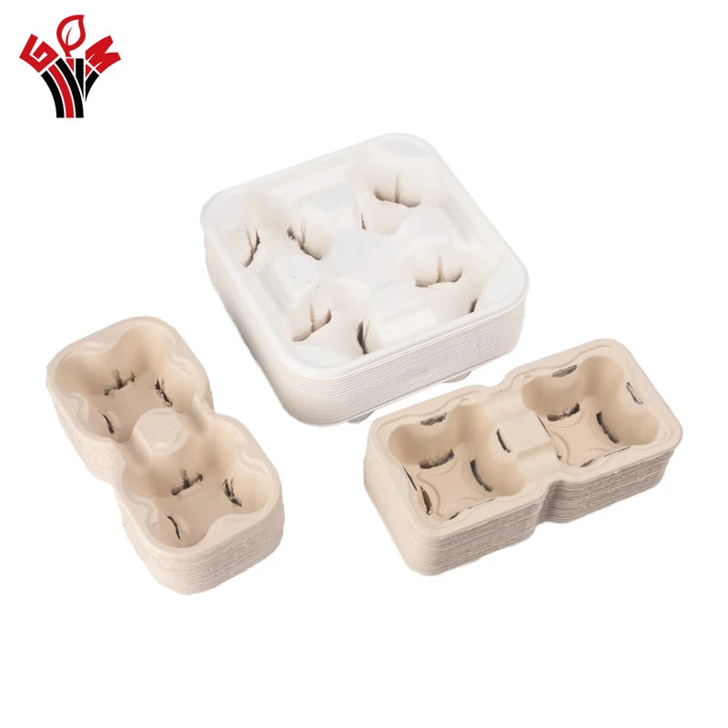 Wholesale 2 Pack Biodegradable Disposable Coffee Cup Holder 4 Cups Capacity Paper Tray for Tea Beverages for Food Industry
