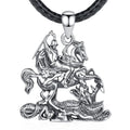 Isunni Jewelry 925 Sterling Silver Embossing Vintage Oxidized Saint George Necklaces