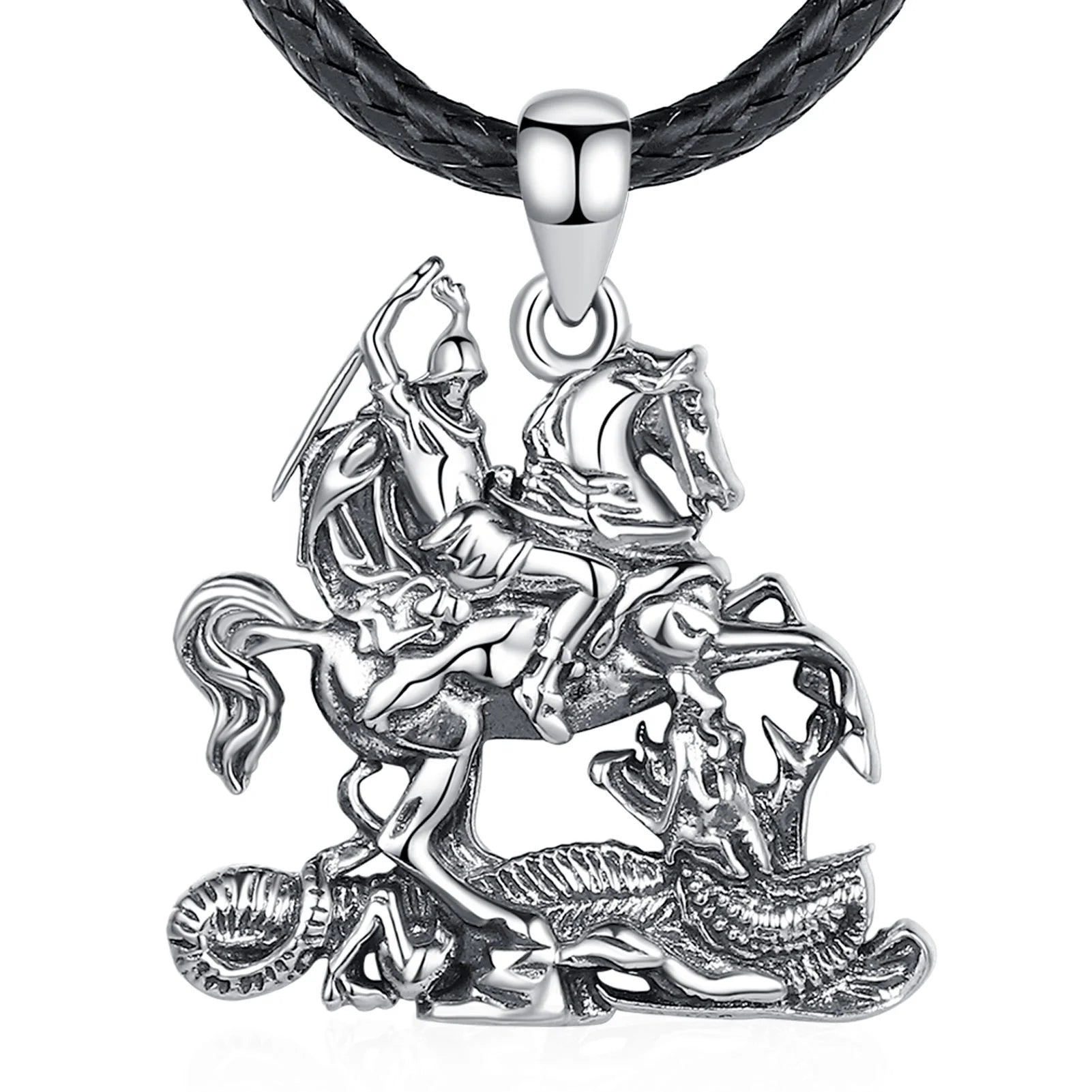 Isunni Jewelry 925 Sterling Silver Embossing Vintage Oxidized Saint George Necklaces
