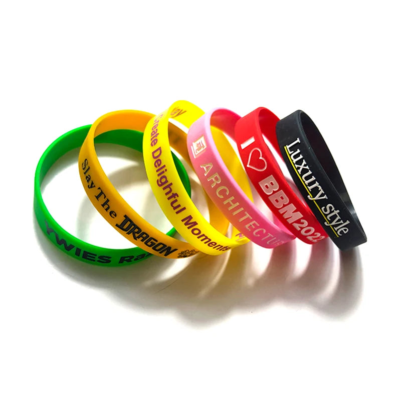 New Debossed Silicone Wrist Bands Thin Rubber Bracelet Custom Shape Size Logo Silicone Wristband Rubber Bracelets
