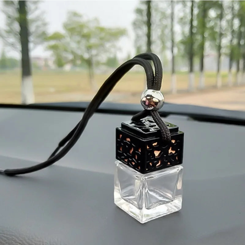Fashion Design Custom Logo 6ML Square Shaped Hanging Air Freshener Glass Bottle Car Perfume