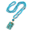 Fashion Women Lariat  Bohemian Tribal Jewelry Gemstone Necklace Emperor Stone  Rectangle Round Druzy Pendant Necklace