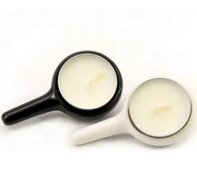 White and Black Ceramic Durable Essential Oil Stove Round Tealight Spoon Candle Holder