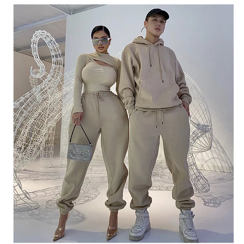 2026 Winter Custom Two Piece Hoodie Set for Women Long Fitness Joggers Pants Hoodies and Sweatpants for Women