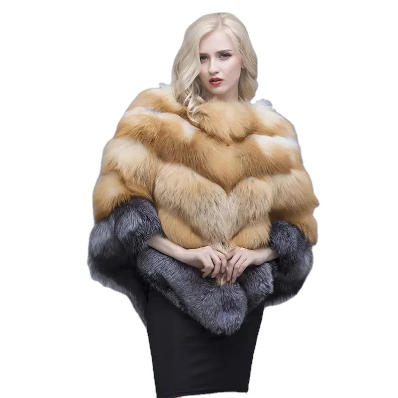 MWfur Fox Fur Poncho Fox Fur Shawl for Lady Custom Made Fashion Winter Women Luxury Cape