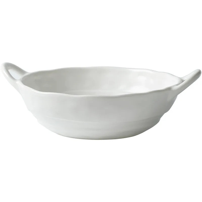 Vintage Anomalous Fruit Salad Bowl Hand Pinch Irregular Binaural Bowl Nordic Style Matte Ceramic Dinnerware