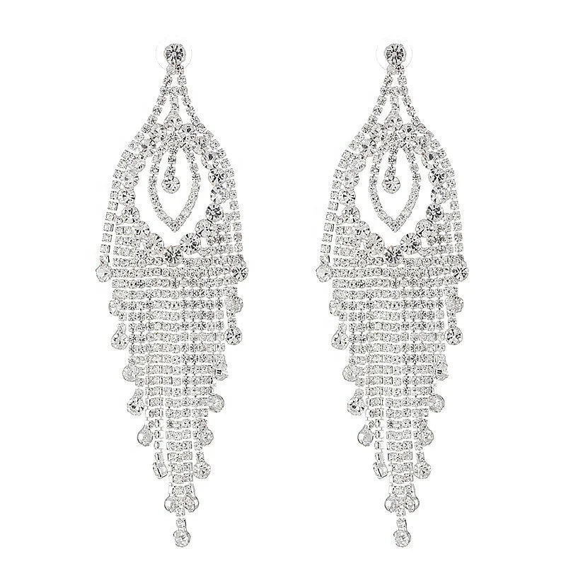 Ziming American Style Long Tassel Rhinestone Earrings Multiple Colors Chandelier Drop Earrings Wedding Diamond Stones Earrings