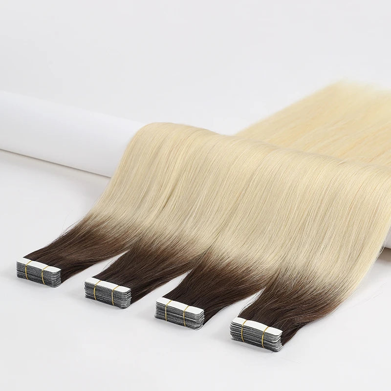 Double Drawn Tape Hair Extension Tape in 100% Remy Virgin Russian Gradient Color Invisible Tape in Hair Extensions 100human Hair