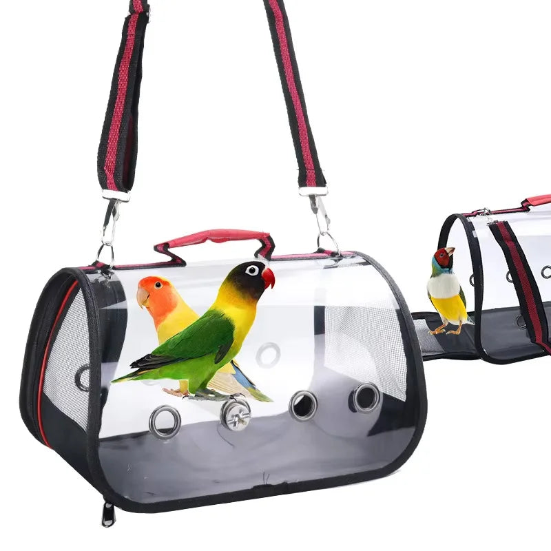 Transparent Small Pet Outgoing Bag Solid Pattern Wooden Station Stick PC Bird Supplies New Large Birdcage Backpack for Plastic