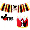Cartoon  Black Red Yellow Mouse Party Supplies for Pet or Children's One Year Old Birthday Party Felt Tassel Bunting Decoration