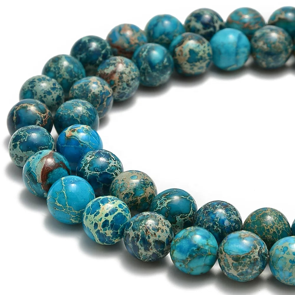 Loose 4mm 6mm 8mm 10mm 12mm Turquoise Blue Sea Sediment Imperial Jasper Beads Round Beads for Jewelry Making