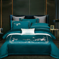 OEM 100% Cotton Luxury Comforter Set Green Embroidery Plant Pattern Duvet Cover Flat Sheet Bedding Set 400TC Chinese Style Queen