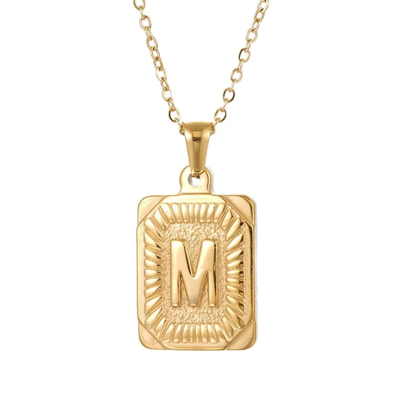 Hip Hop Chain Custom English 18K PVD Gold Plated Rectangle Alphabet Pendant Letter M Charms Initial Necklace for Men Women