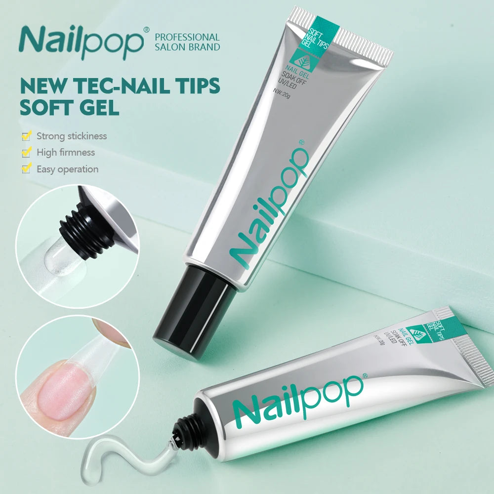 NAILPOP 20g Gel Nail Art Tools Soft Quick Paste Fake Tips with UV Jelly Polish & Rhinestones Soak off Gel Glue Nail Pop