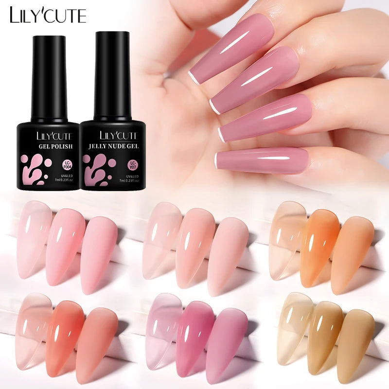 LILYCUTE 7ML Jelly Nude Color Gel Polish Translucent Manicuring UV LED Soak Off Nail Polish Semi Permanent