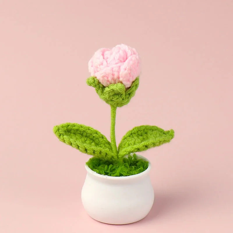 New Arrival Colorful Crochet Bubble Flower Potted Plant with Flowerpot Wholesale Artificial Woolen Knitted Flowers Ornament