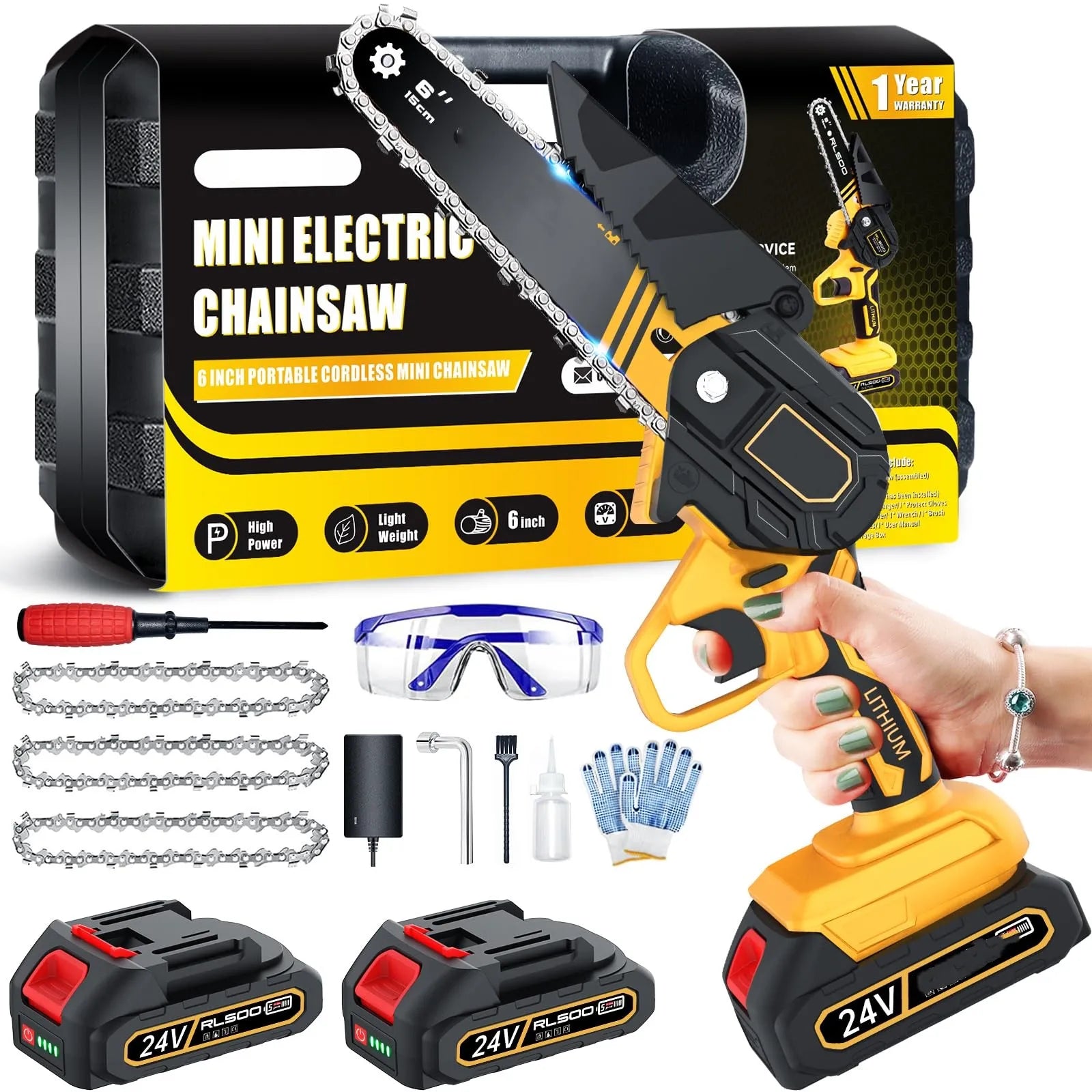 Electric Power Man Mini Wood Cutting Machine 20V Cordless Circular Saw Chainsaw Chain Saws With 2 Battery