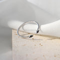 Modern Style 925 Silver Open Ring with Marquise Black Zircon Daily Wear Minimalist Jewelry for Women Rhodium Plated for Wedding
