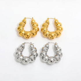 JOOLIM High End 18K Gold Plated Chunky Bubble Hoop Earrings Jewelry Stainless Steel for Women