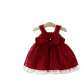 2025 Summer New Girls Red Pink Lace Dress Newborn Sling Bow Princess Dresses