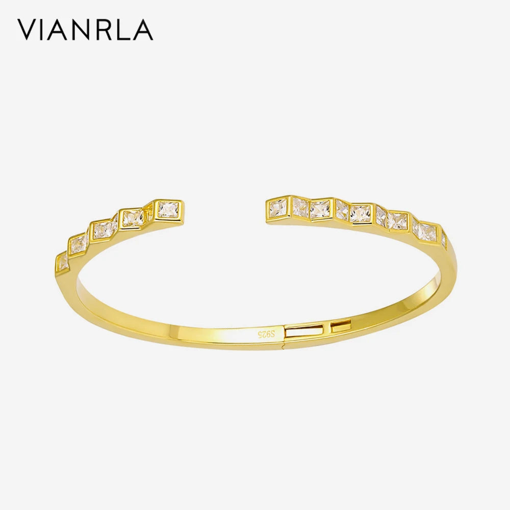 VIANRLA 18K Gold Plated Bracelet 925 Sterling Silver Jewelry Zircon Bracelets Open Size Free Laser Logo