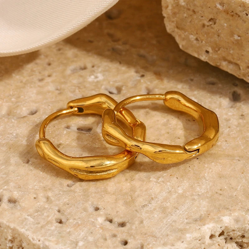 G3958 Wholesale 18K Gold Plated Stainless Steel Irregular Huggie Hoop Earrings for Women Fashion Jewelry Earrings