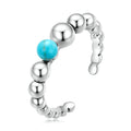 925 Sterling Silver Turquoise Stackable Ring Adjustable Open Size Bead Ring for Women Jewelry Girl Ring Bridal Party Gift SCR833