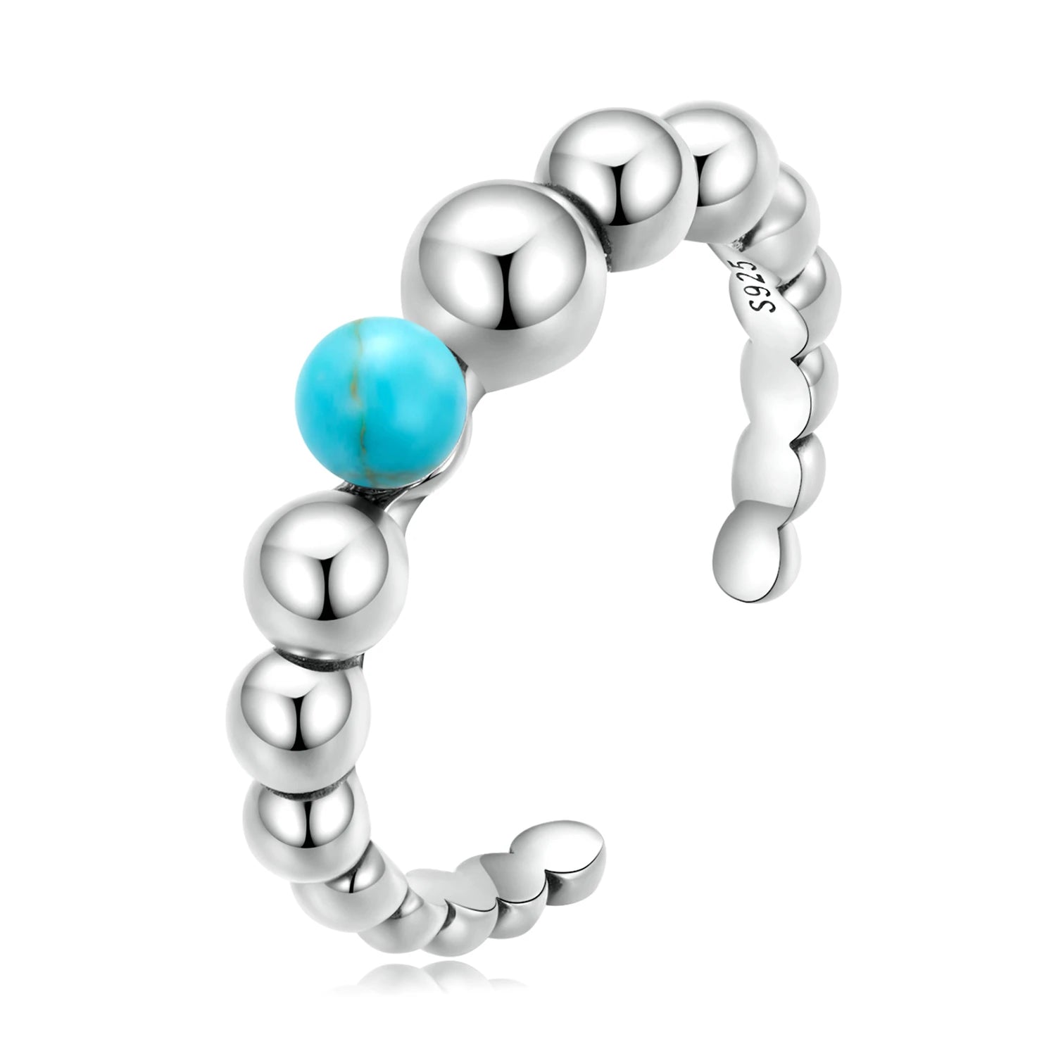 925 Sterling Silver Turquoise Stackable Ring Adjustable Open Size Bead Ring for Women Jewelry Girl Ring Bridal Party Gift SCR833