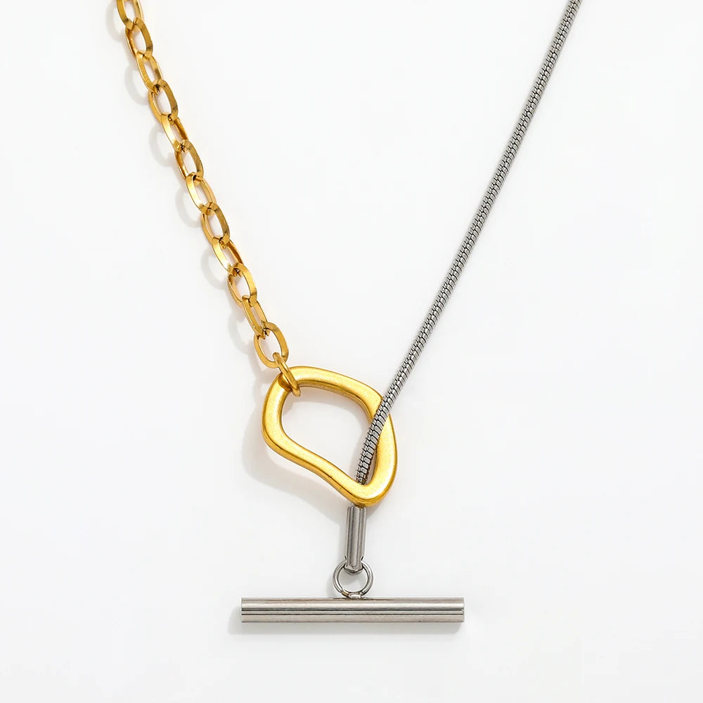 JOOLIM Ready To Ship High End 18k Gold Plated Stainless Steel Two Tone Mixed Snake Chain Toggle Necklace Fashion Jewelry