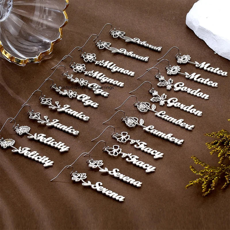 Fashion Plated Pendant Earrings for Women Jewelry Gifts Stainless Steel Zodiac Signs Flower Letter Long Drop Earrings