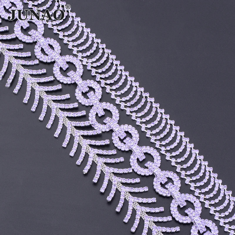 Fashion 1 Yard Violet Glass Crystal Stones Ribbon Banding Sewing Trim Glass Rhinestone Chain for Clothing Craft