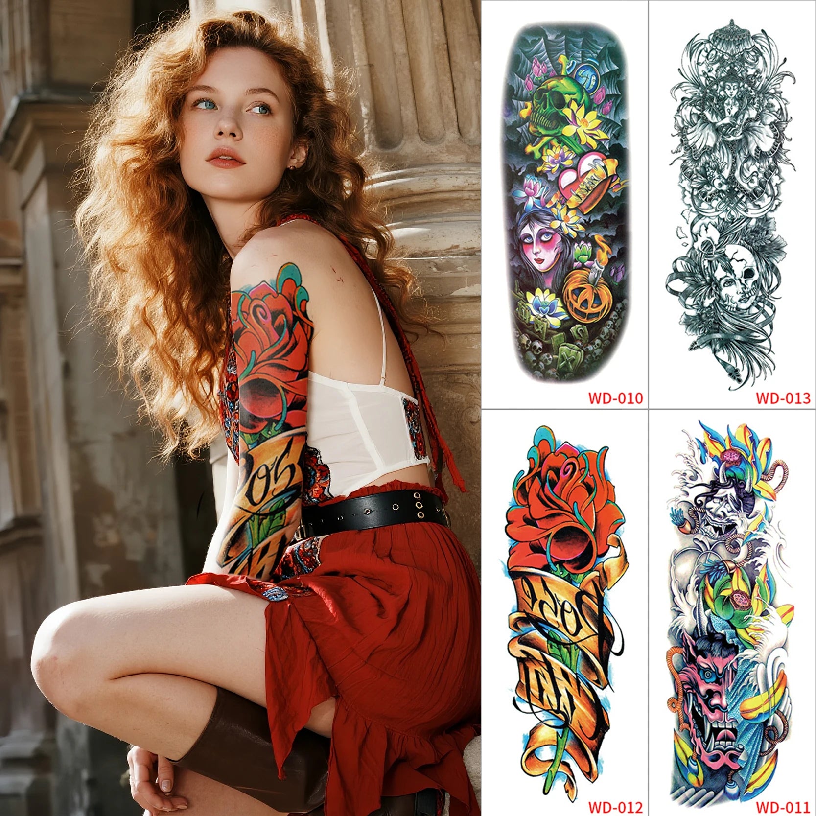 Water Slide Tattoo Sleeves Kit - Large Customizable Arm Tattoos | Long Lasting & Easy Apply