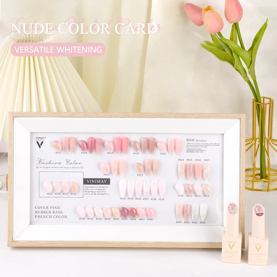 Vinimay Unique 38 Colors Functional Rubber Gel Color and Base Gel in One Step Pink Nude Primer Gel Nail Polish Set Box