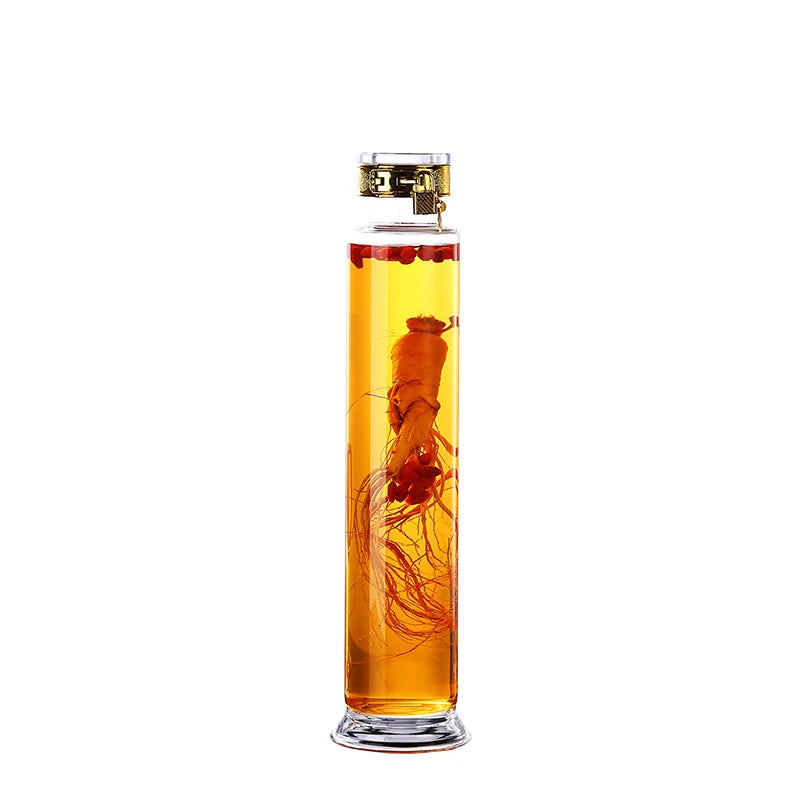 High Quality Borosilicate Glass Fermenting Jar Ginseng Bottle 1L 2L 3L 5L 6L with Wooden Box and Gold Screw Cap Lock