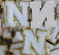 5.5cm 8 cm Letter Embroidery Patch Iron on Chenille Embroidered Patches with Gold Sparkle