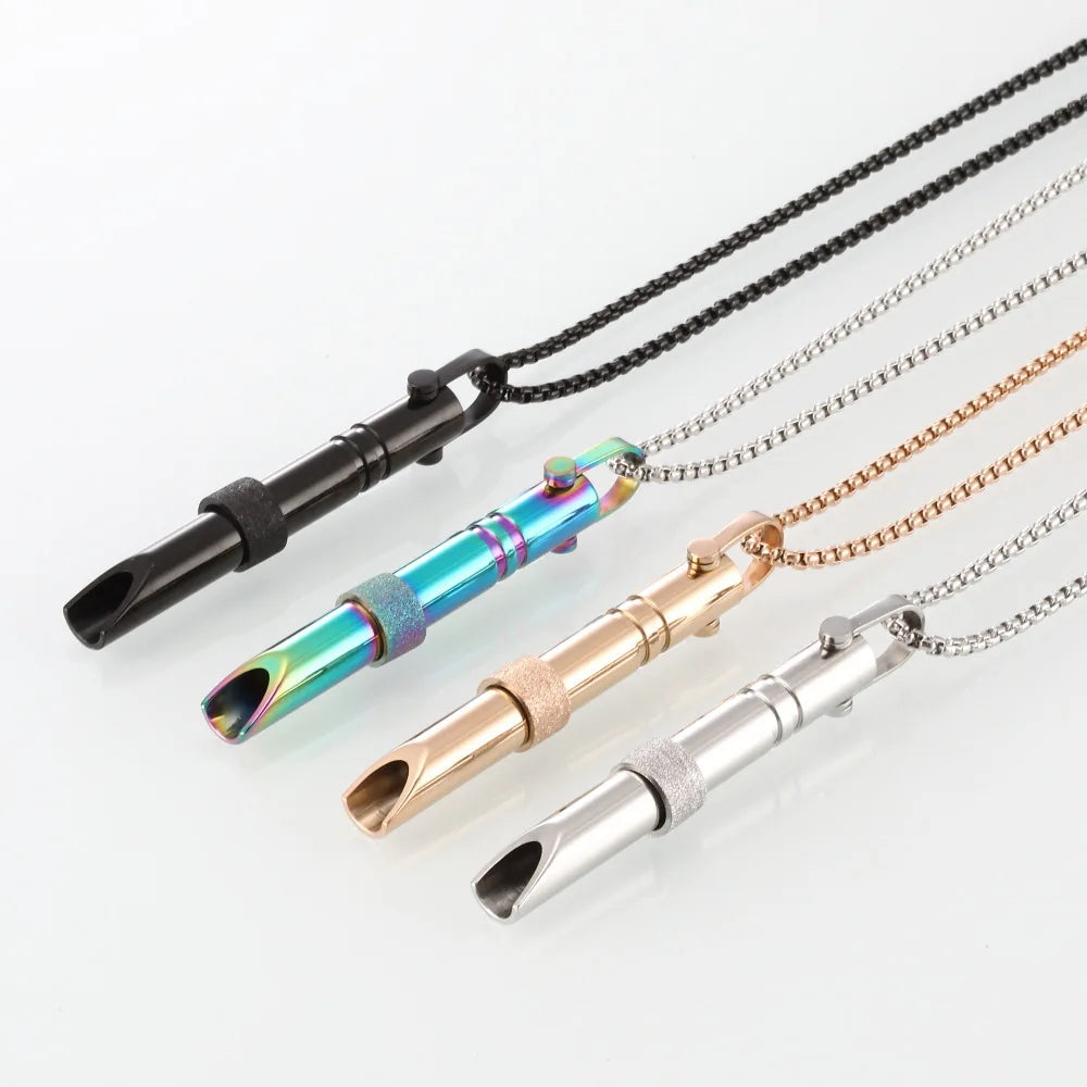 Stainless Steel Anxiety Necklace for Women Men Stress Relief Mindful Breathing Necklace Meditation Whistle Relaxation Jewelry
