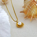 DAIHE New Arrival Shell Shape Natural Pearl Pendant Necklace Waterproof Stainless Steel Pendant Necklace for Women Jewelry